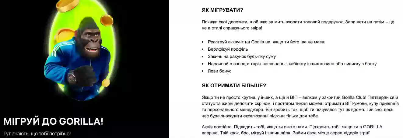 Казино gorilla з vip-програмами